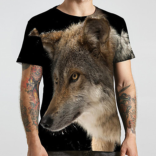 

Men's Unisex Tee T shirt 3D Print Graphic Prints Wolf Plus Size Print Short Sleeve Casual Tops Basic Designer Big and Tall Brown