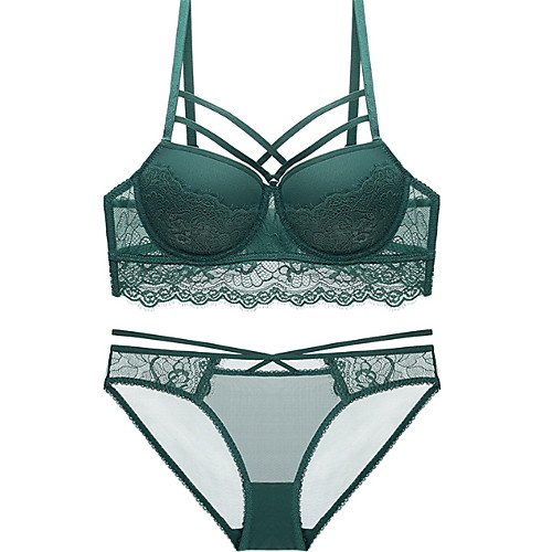 

Women's Push-up 3/4 Cup Bra & Panty Set Lace Black Wine Army Green