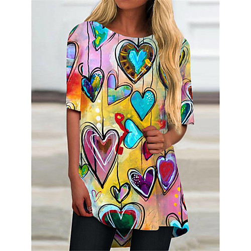 

Women's T Shirt Dress Tee Dress Short Mini Dress Blushing Pink Half Sleeve Color Block Geometric Print Spring Summer Round Neck Casual 2021 S M L XL XXL 3XL