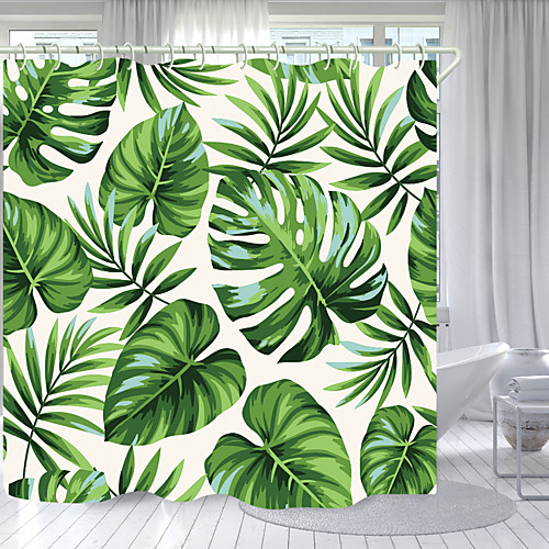 

Shower Curtain Water Proof Color Green Floral Eucalyptus Leaves Pattern Branches Home Bathroom Decor Polyester Fabric Mildew Resistant 72 x 72 In Set With Hooks