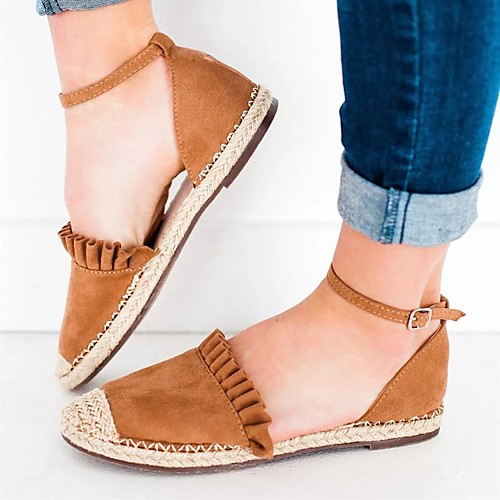 

Women's Sandals Flat Heel Round Toe PU Solid Colored Black Pink Brown