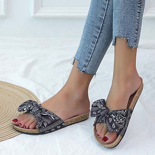 

Women's Sandals Flat Heel Round Toe Rubber Bowknot Color Block White Black Red