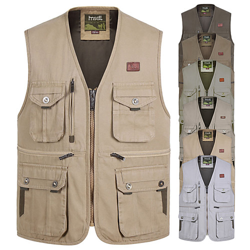

Men's Hiking Vest / Gilet Fishing Vest Sleeveless Jacket Top Outdoor Quick Dry Lightweight Breathable Sweat wicking Autumn / Fall Spring Summer Cotton Solid Color White Army Green Khaki Hunting
