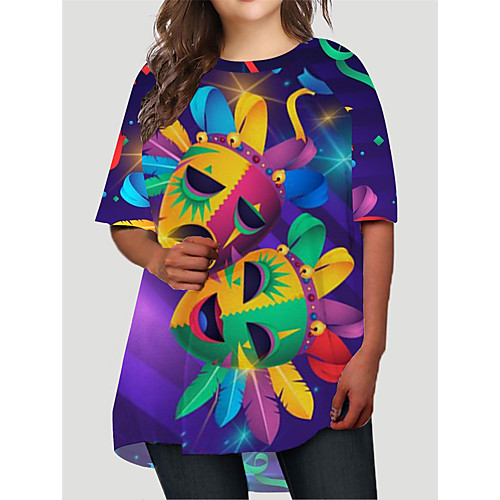 

Women's Plus Size Dresses T Shirt Dress Tee Dress Short Mini Dress Half Sleeve Graphic Mask Print Basic Fall Purple XL XXL 3XL 4XL 5XL / Holiday
