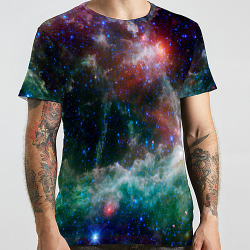 

Men's Unisex Tee T shirt 3D Print Galaxy Graphic Prints Plus Size Print Short Sleeve Casual Tops Basic Designer Big and Tall Rainbow