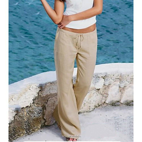

Women's Simple Basic Comfort Lightweight Casual Weekend Wide Leg Pants Plain Full Length Elastic Drawstring Design Gray Khaki White Black