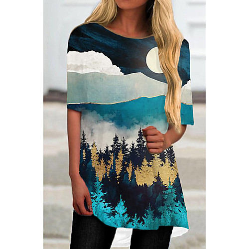 

Women's T Shirt Dress Tee Dress Short Mini Dress Green Half Sleeve Print Color Block Print Spring Summer Round Neck Casual 2021 S M L XL XXL 3XL