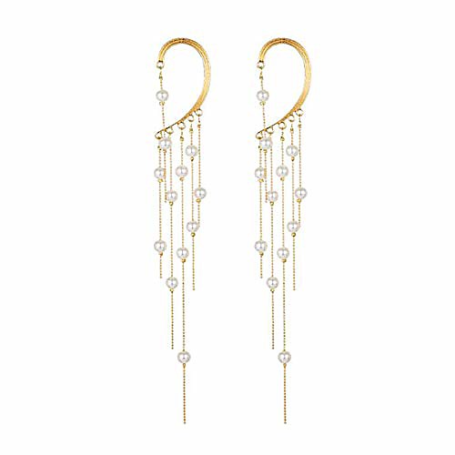 

lantai 2 pcs ear wrap dangle earrings pearl ear cuffs for women girls -non pierced ear cartilage wrap hoop earrings