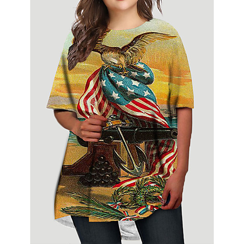 

Women's Plus Size Dresses T Shirt Dress Tee Dress Short Mini Dress Half Sleeve Graphic Flag Animal Print Basic Fall Light Yellow XL XXL 3XL 4XL 5XL / Holiday