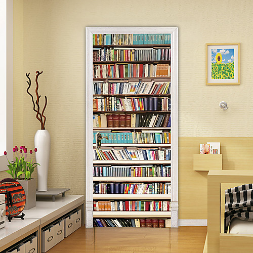 

2pcs Self-adhesive Creative Bookcase Door Stickers For Living Room Diy Decorative Home Waterproof Wall Stickers
