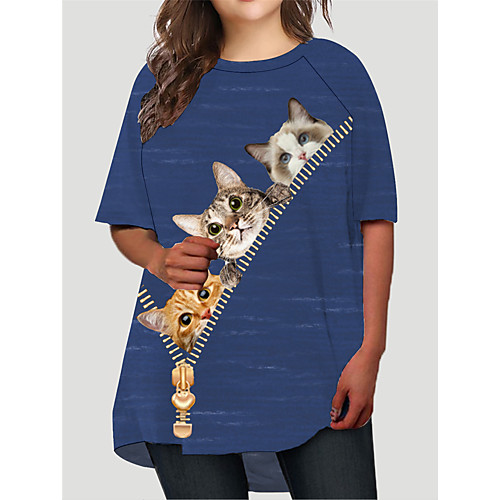 

Women's Plus Size Dresses T Shirt Dress Tee Dress Short Mini Dress Half Sleeve Cat Graphic Animal Print Basic Fall Light Yellow White Black XL XXL 3XL 4XL 5XL / Holiday