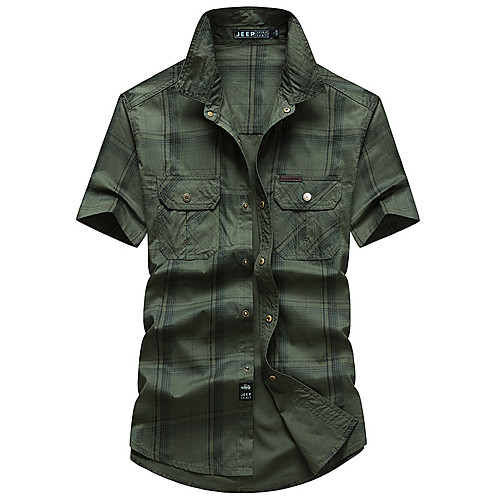 

Men's Hiking Shirt / Button Down Shirts Fishing Shirt Military Tactical Shirt Short Sleeve Jacket Shirt Top Outdoor Quick Dry Lightweight Breathable Sweat wicking Autumn / Fall Spring Blue khaki Army