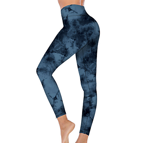 

21Grams Women's High Waist Yoga Pants Cropped Leggings Tummy Control Butt Lift Breathable Tie Dye Dark Blue Fitness Gym Workout Running Sports Activewear High Elasticity