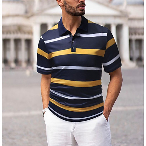 

Men's Golf Shirt Tennis Shirt Striped golf shirts Tops Shirt Collar Yellow Green