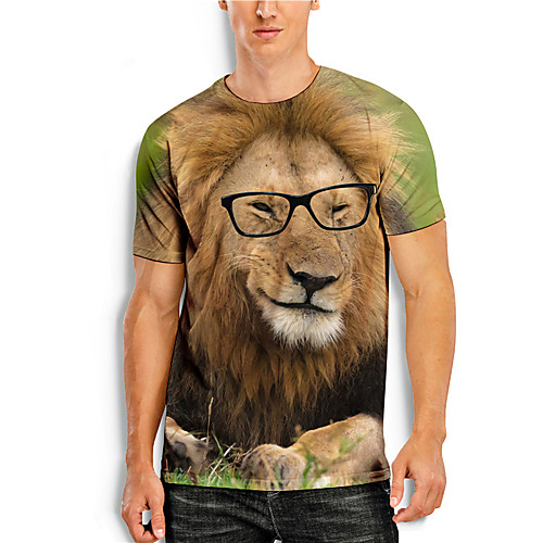 

Men's Tees T shirt 3D Print Graphic Prints Lion Animal Print Short Sleeve Daily Tops Casual Designer Big and Tall Yellow