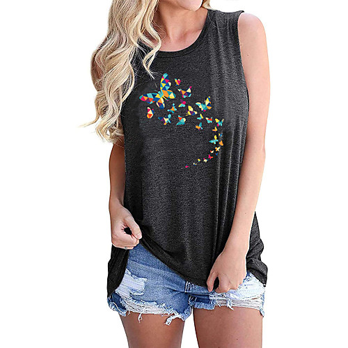 

Women's Tank Top Graphic Butterfly Print Round Neck Tops Basic Basic Top Blue Purple Light gray