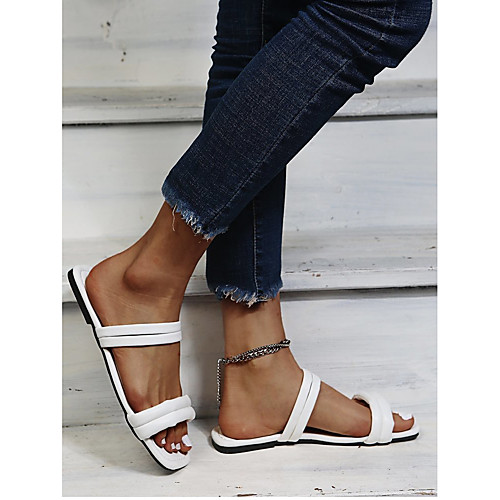 

Women's Slippers & Flip-Flops Flat Heel Open Toe PU Solid Colored White Black Yellow