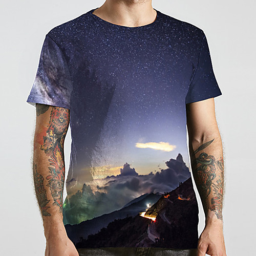 

Men's Unisex Tee T shirt 3D Print Galaxy Graphic Prints Plus Size Print Short Sleeve Casual Tops Basic Designer Big and Tall Blue