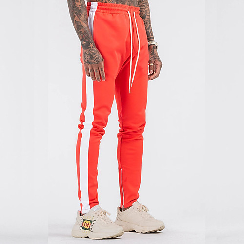 

Men's Sweatpants Joggers Street Bottoms Drawstring Pocket Zipper Ankle Winter Fitness Gym Workout Running Jogging Exercise Moisture Wicking Breathable Soft Normal Sport Stripes Black Orange Navy Blue