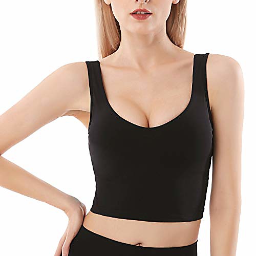 

sports bras for women crop tank top with build in bra gym wirefree padded yoga bra athletic fitness workout running top black