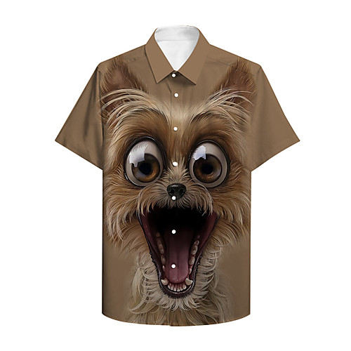 

Men's Shirt 3D Print Graphic Prints Animal Button-Down Print Short Sleeve Daily Tops Casual Designer Big and Tall Brown