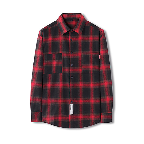 

Men's Shirt Plaid Button-Down Long Sleeve Casual Tops 100% Cotton Basic Casual Comfortable White Black Red