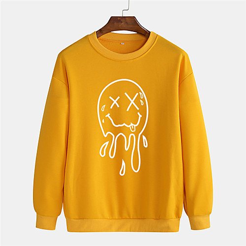 

Men's Pullover Sweatshirt Graphic Prints Smile Face 3D Sports & Outdoor Daily Sports Hot Stamping Basic Casual Hoodies Sweatshirts Black Yellow