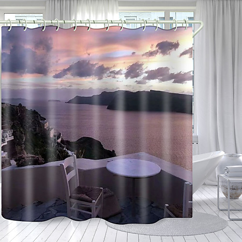 

Sea View Digital Printing Shower Curtain Shower Curtains Hooks Modern Polyester New Design