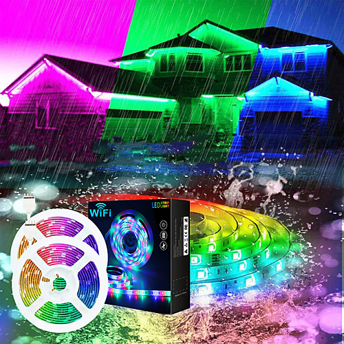 

LED Strip Lights WIFI App Controlled Music Sync 2x7.5M 50ft Colour Changing RGB Strip Lights with 24-Key Remote Sensitive Built-in Mic 5050 RGB LED Light Kit DC12V