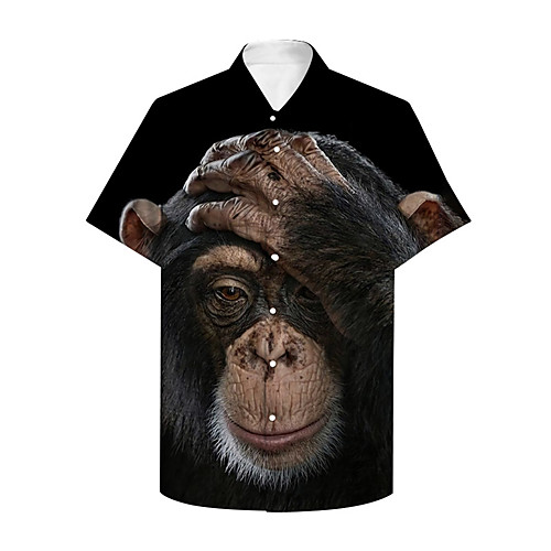 

Men's Shirt 3D Print Graphic Prints Orangutan Animal Button-Down Print Short Sleeve Daily Tops Casual Designer Big and Tall Black