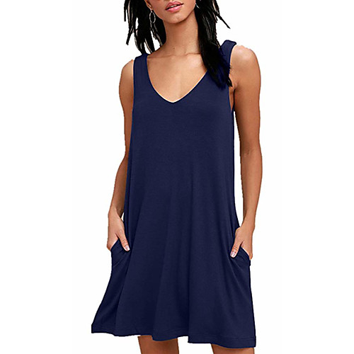 

amazon 2020 cross-border spring and summer solid color sleeveless vest pocket dress casual knee-length skirt