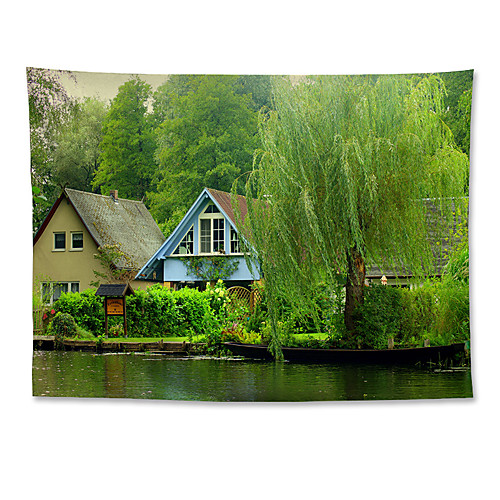 

Wall Tapestry Art Decor Blanket Curtain Hanging Home Bedroom Living Room Decoration Polyester Villa Landscape River Water Willow Tree