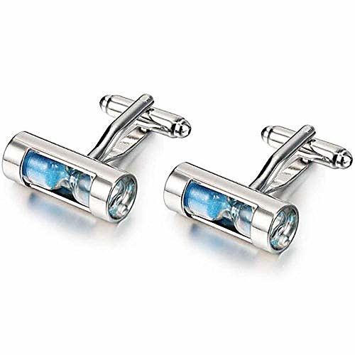 

platinum plated hourglass sand timer style father's day wedding cocktail party anniversary cufflinks (blue)