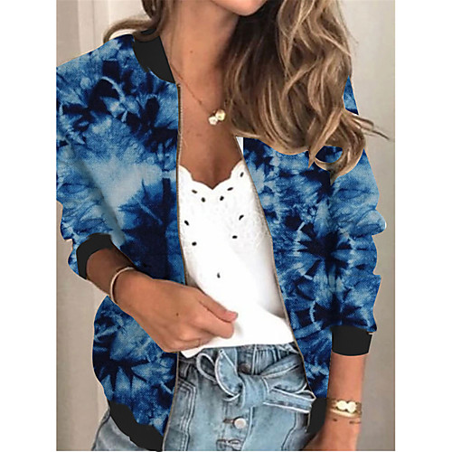 

Women's Jackets Color Block Print Sporty Spring & Fall Jacket Regular Daily Long Sleeve Air Layer Fabric Coat Tops Blue