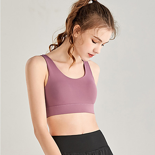 

Women's Scoop Neck Sports Bra Medium Support Cut Out Removable Pad Solid Color Purple Spandex Yoga Fitness Gym Workout Bra Top Sport Activewear Quick Dry Breathable Comfortable Freedom Stretchy