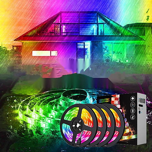 

LED Strip Lights Dimmable App Control Waterproof 20M(4x5M) RGB Tiktok Lights Intelligent Dimming Flexible 5050 SMD 600 LEDs IR 24 Key Controller with Installation Package 12V 8A Adapter Kit