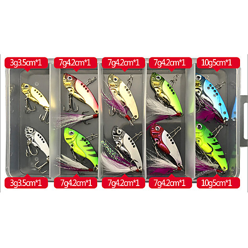 

10 pcs Lure kit Fishing Lures Vibration / VIB with Feather Sinking Bass Trout Pike Lure Fishing Freshwater and Saltwater