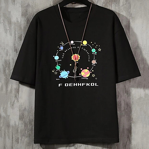 

Men's Unisex Tee T shirt Hot Stamping Graphic Prints Solar System Plus Size Print Short Sleeve Casual Tops 100% Cotton Basic Designer Big and Tall Black