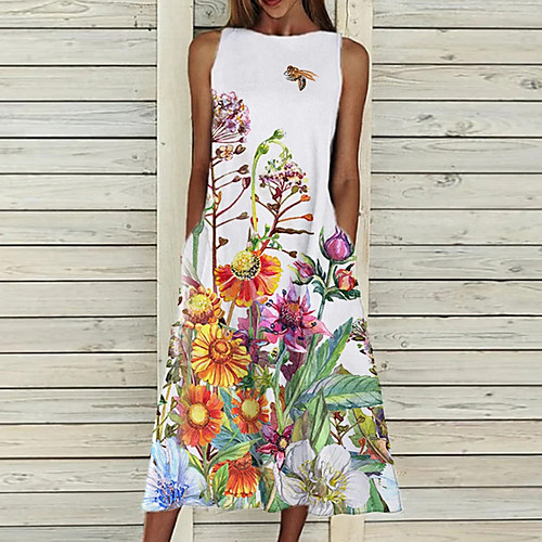 

Women's A Line Dress Midi Dress 1 2 3 4 5 6 7 8 9 Sleeveless Floral Pocket Cold Shoulder Print Spring Summer Round Neck Casual Vintage Going out 2021 S M L XL XXL / Cotton / Cotton