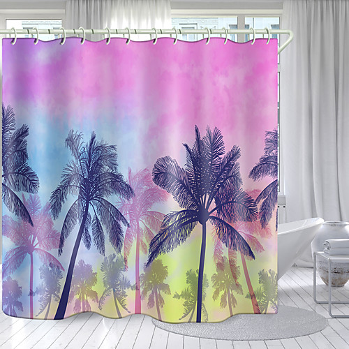 

Pink Coconut Tree Digital Printing Shower Curtain Shower Curtains Hooks Modern Polyester New Design