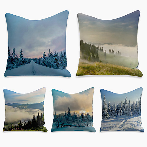 

Double Side Cushion Cover 5PC Linen Soft Decorative Square Throw Pillow Cover Cushion Case Pillowcase for Sofa Bedroom 45 x 45 cm (18 x 18 Inch) Superior Quality Machine Washable Print Landscape