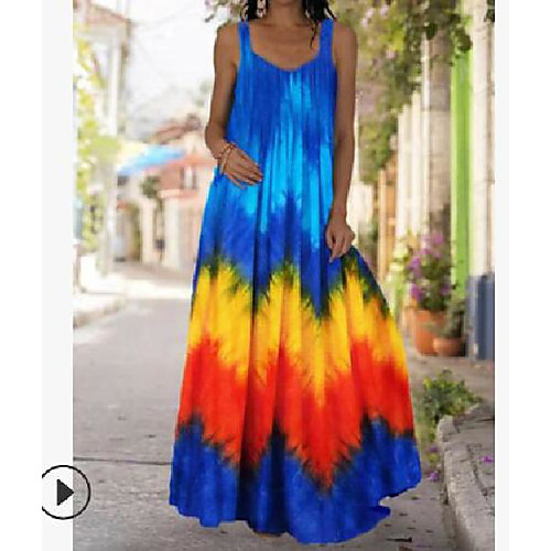 

cross-border summer 2021 new style tie-dye 3d printed dress bohemian strapless strapless mopping dress