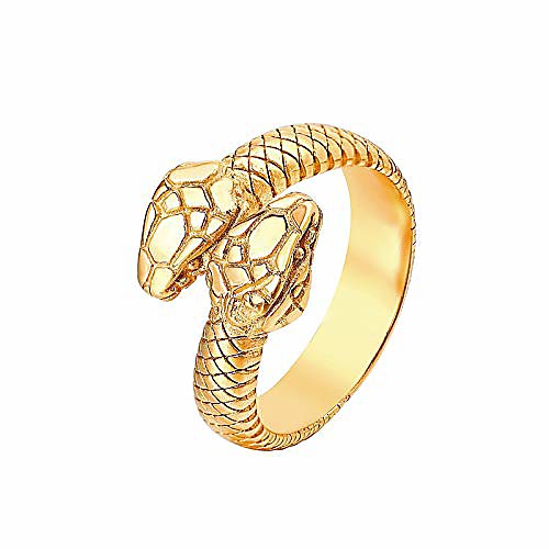 

vintage snake ring for men women stainless steel punk rings retro gothic double snake head loop fashion animal statement ring cool snake rings gold/silver-gold6