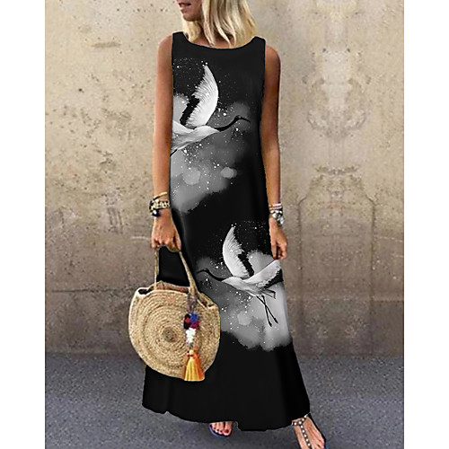 

Women's Shift Dress Maxi long Dress Black Sleeveless Print Animal Print Spring Summer Round Neck Casual 2021 S M L XL XXL 3XL