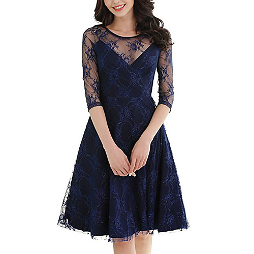 

Women's Sheath Dress Knee Length Dress White Black Dusty Blue 3/4 Length Sleeve Solid Color Lace Spring Summer Round Neck Vintage 2021 S M L XL XXL