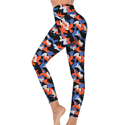 

21Grams Women's High Waist Yoga Pants Cropped Leggings Tummy Control Butt Lift Breathable Camo / Camouflage Orange Fitness Gym Workout Running Sports Activewear High Elasticity