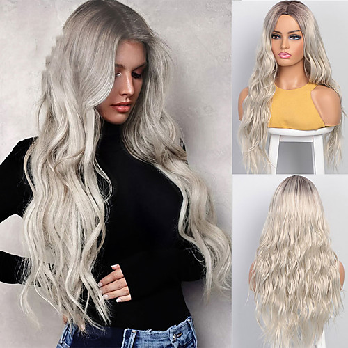 

Synthetic Wigs Long Wavy Wigs for Women Natural Part Side Wig Heat Resistant Party Hair Ombre Blonde Wigs Brizilan