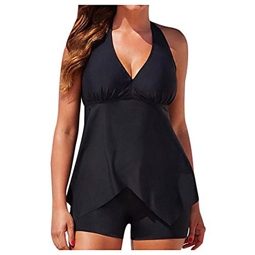 

inkach womens tankini swimsuit with boy shorts | ladies two piece swimwear | bathing suit beachwear (black, 3xl)