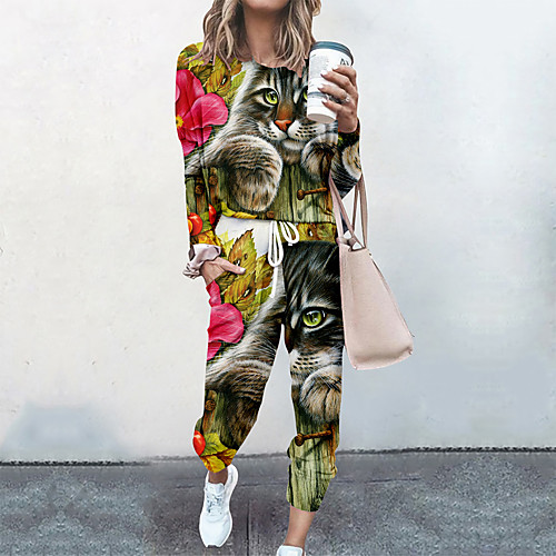 

Women's Basic Streetwear Floral Print Vacation Casual / Daily Two Piece Set Tracksuit T shirt Pant Loungewear Drawstring Print Tops