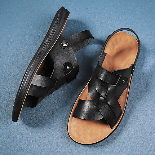 

Men's Sandals Casual Beach Daily Water Shoes Walking Shoes Nappa Leather Breathable Non-slipping Wear Proof Black Brown Summer
